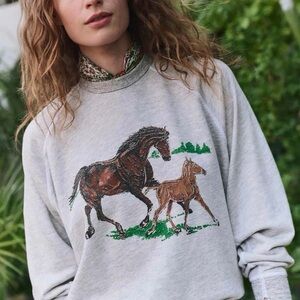 NEW THE GREAT. The College Sweatshirt with Running Horses